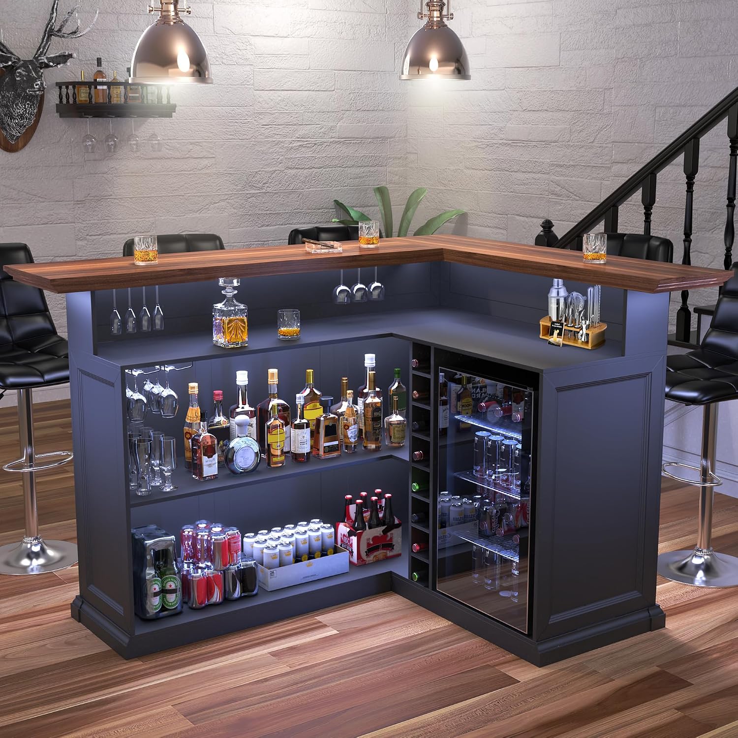 Home Bar And Cabinet - L-Shaped Home Bar Cabinet with Fridge