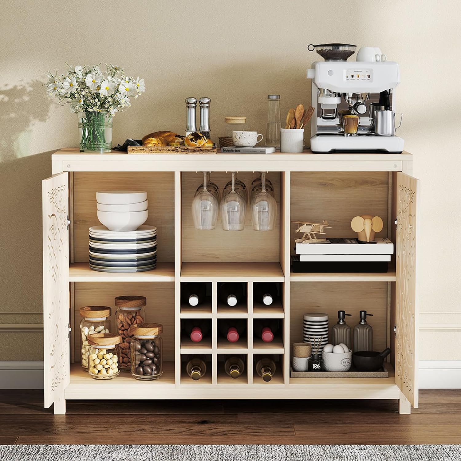 Wood Bar Cabinet with Adjustab - огляд і ціна Home Bar And Cabinet