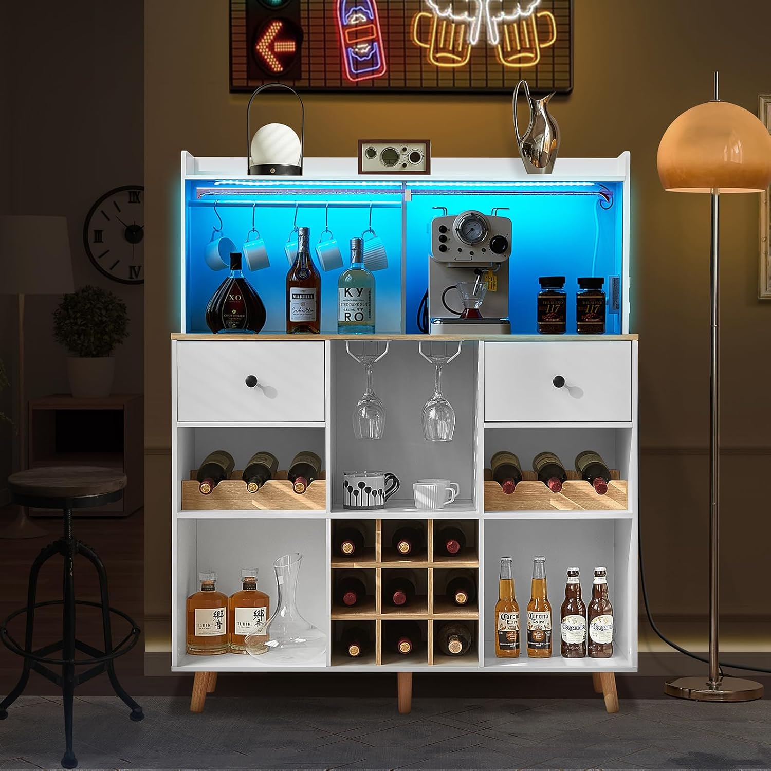Wine Bar Cabinet with Power Ou - огляд і ціна Home Bar And Cabinet