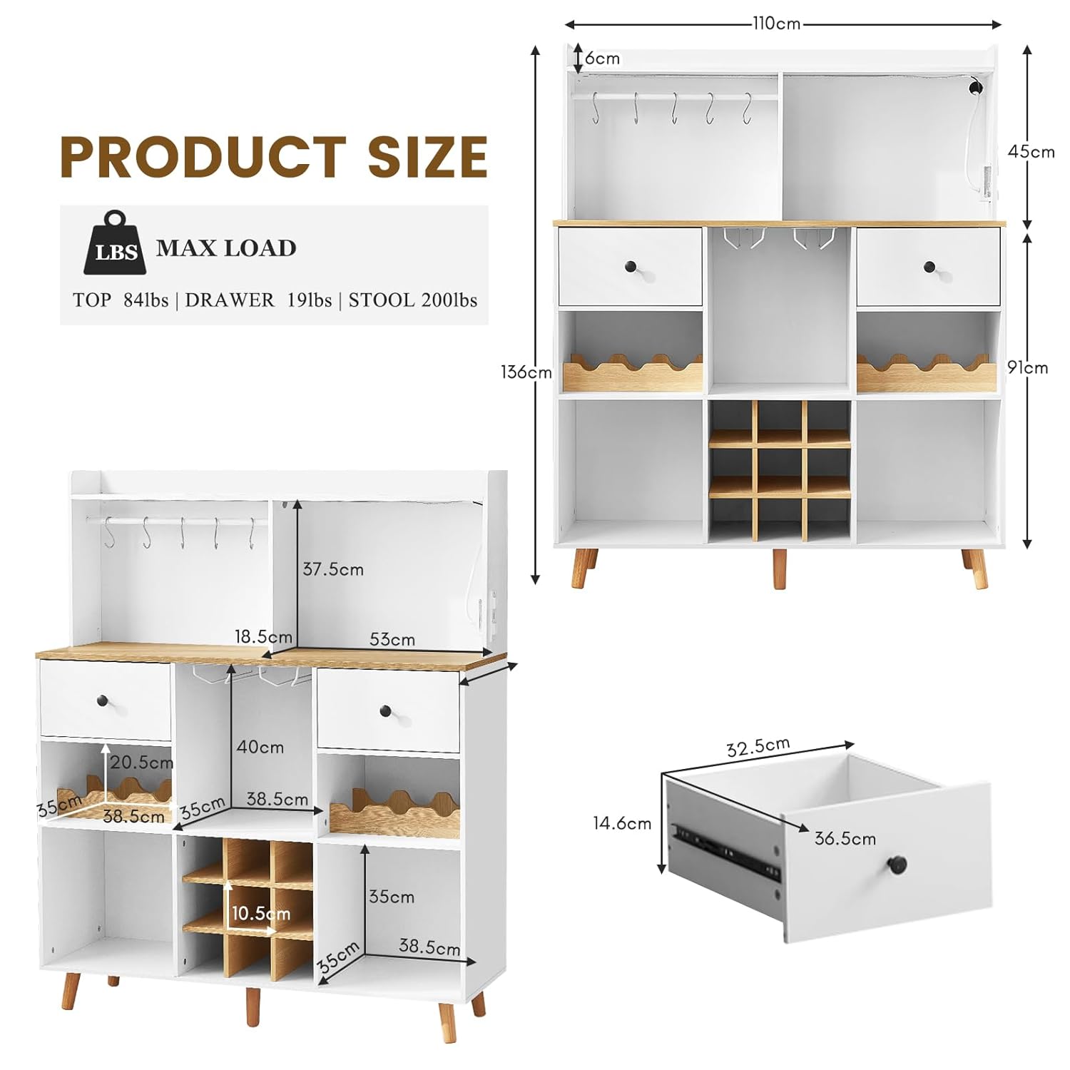 Wine Bar Cabinet with Power Ou - огляд і ціна Home Bar And Cabinet